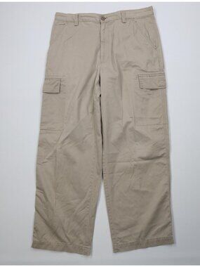 Vintage Y2K 2002 Express Mens 36x30 Distressed Baggy Wide Leg Cargo Pants Beige